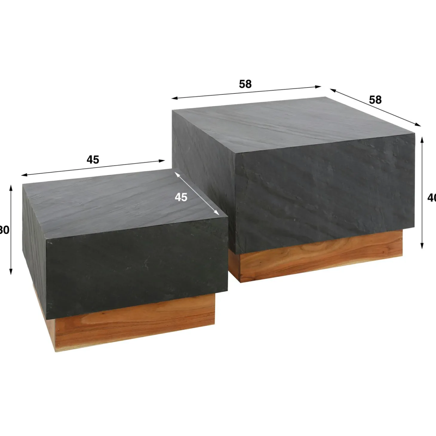 Salontafel Blox Acaciahout en Leisteen set van 2 stuks - Loft24.nl