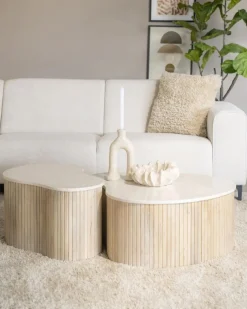 Salontafel Kira Small Mangohout en Marmer - Loft24.nl