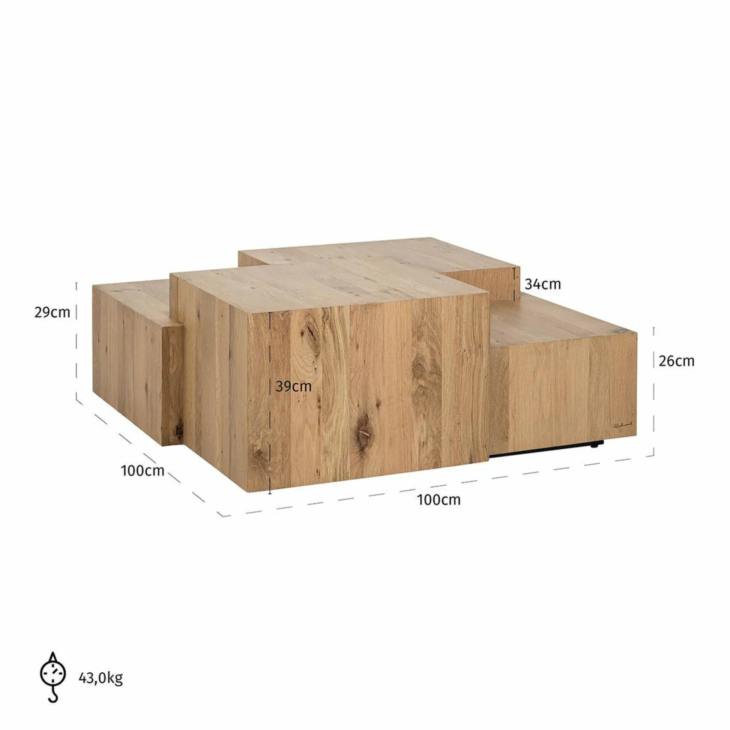 Salontafel Lennox 100 x 100cm Eiken -Naturel - Loft24.nl