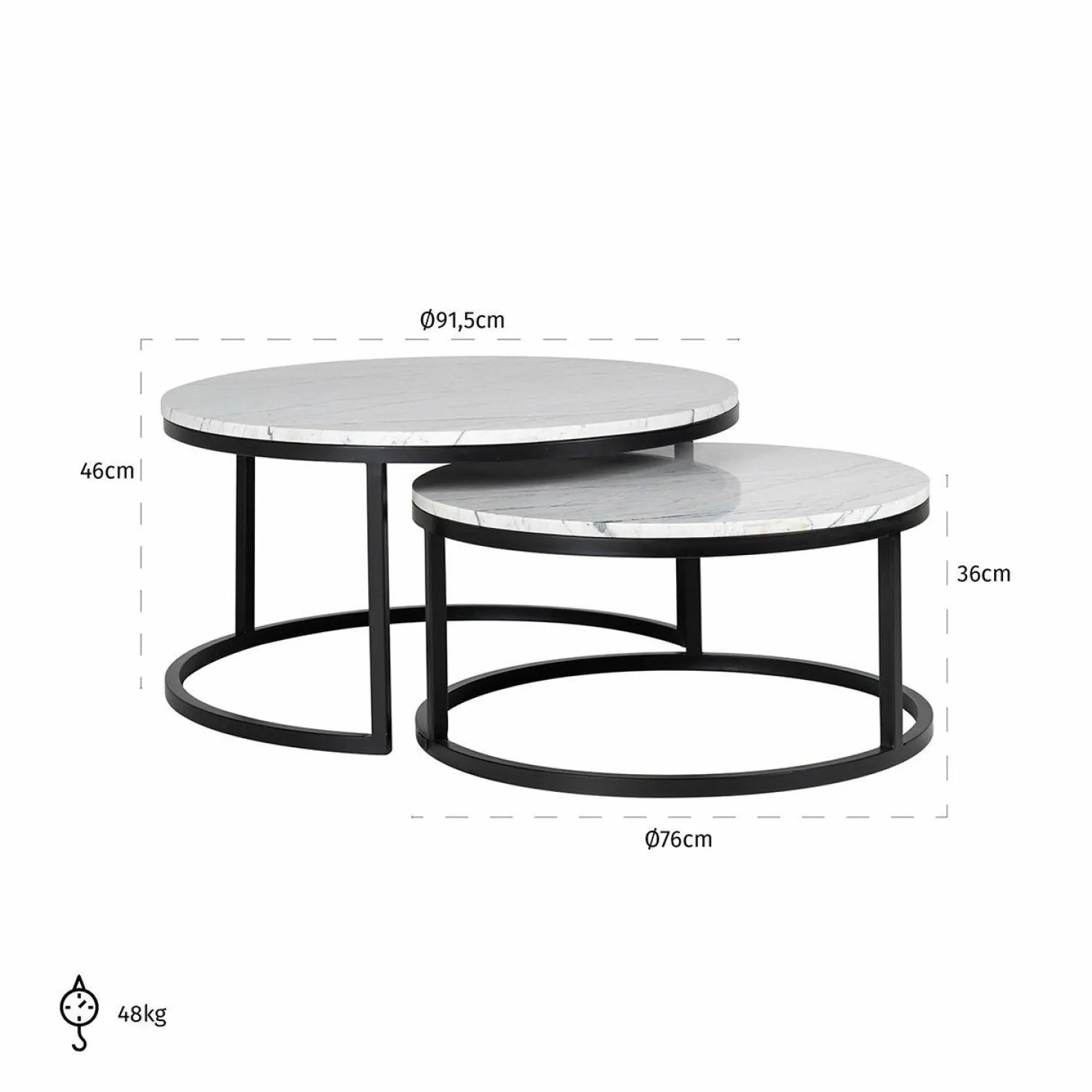 Salontafel Lexington Marmer Set van 2 stuks - Wit - Loft24.nl
