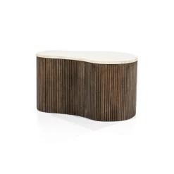 Salontafel Mari Mangohout en Travertin 70 x 47 cm - Loft24.nl