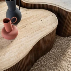 Salontafel Mari Mangohout en Travertin 70 x 47 cm - Loft24.nl