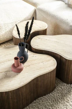 Salontafel Mari Mangohout en Travertin 70 x 47 cm - Loft24.nl