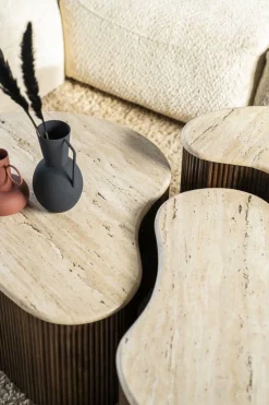 Salontafel Mari Mangohout en Travertin 70 x 47 cm - Loft24.nl