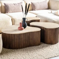 Salontafel Mari Mangohout en Travertin 83 x 72 cm - Loft24.nl