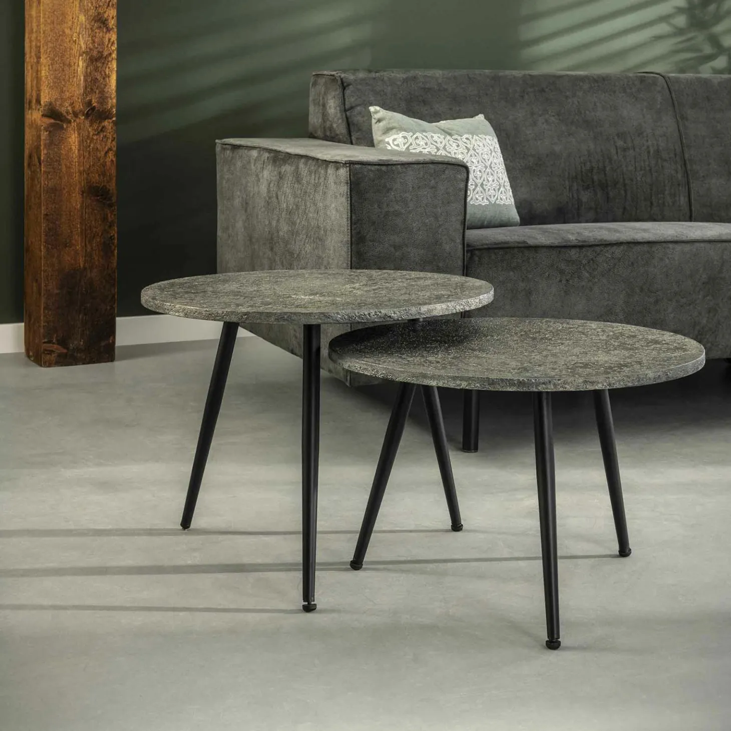 Salontafel met ronde buis Metallic set van 2 stuks Grijs - Loft24.nl