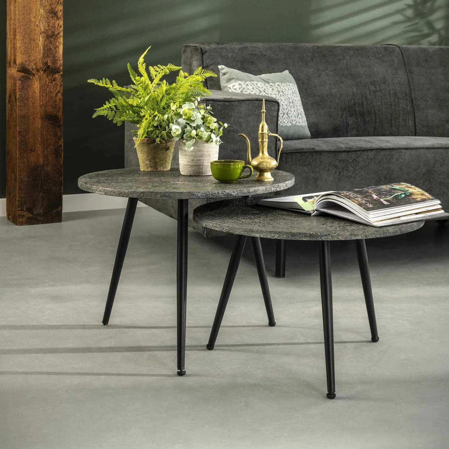 Salontafel met ronde buis Metallic set van 2 stuks Grijs - Loft24.nl