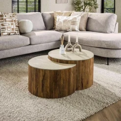 Salontafel Nuovo Halfrond Travertin Set van 2 stuks - Loft24.nl
