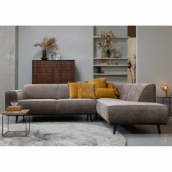 Statement hoekbank rechts platte brede rib taupe - Loft24.nl