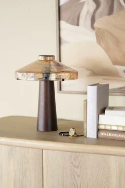 Tafellamp Dome Hout en glas - 35cm hoog - Loft24.nl