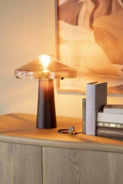 Tafellamp Dome Hout en glas - 35cm hoog - Loft24.nl