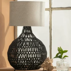 Tafellamp Macy Rattan kleur Zwart (excl. kap) - Loft24.nl