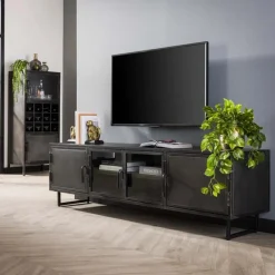 TV-meubel Rift metaal en Glas 180cm- Zwart - Loft24.nl
