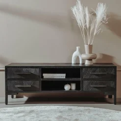 TV-meubel Ziano Visgraat 145 cm - Zwart - Loft24.nl