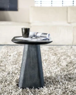 Vierkante Bijzettafel Aron Mangohout - Zwart 40 cm - Loft24.nl