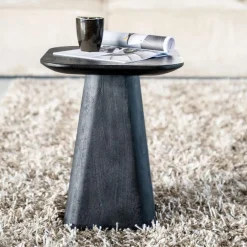 Vierkante Bijzettafel Aron Mangohout - Zwart 40 cm - Loft24.nl