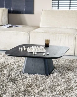 Vierkante Salontafel Aron Mangohout - Zwart 80 cm - Loft24.nl