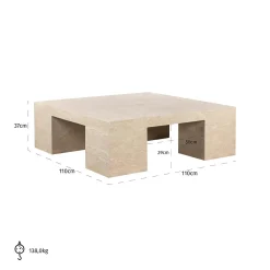 Vierkante Salontafel Biltmore Travertin 110 x 110 cm - Beige - Loft24.nl