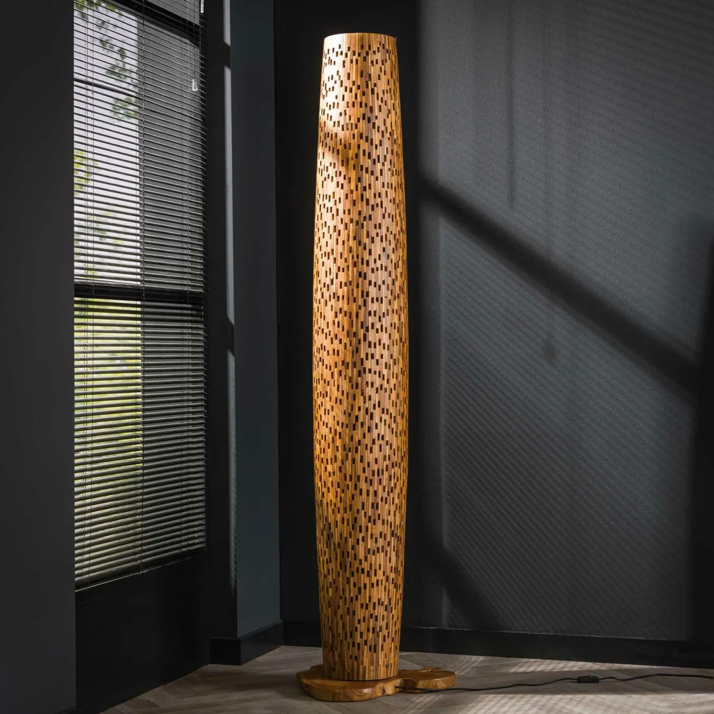 Vloerlamp Bars Large 184cm 4 lampen Teakhout - Loft24.nl