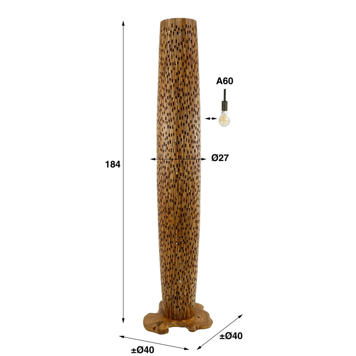 Vloerlamp Bars Large 184cm 4 lampen Teakhout - Loft24.nl