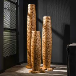 Vloerlamp Bars Medium 145cm 3 lampen Teakhout - Loft24.nl