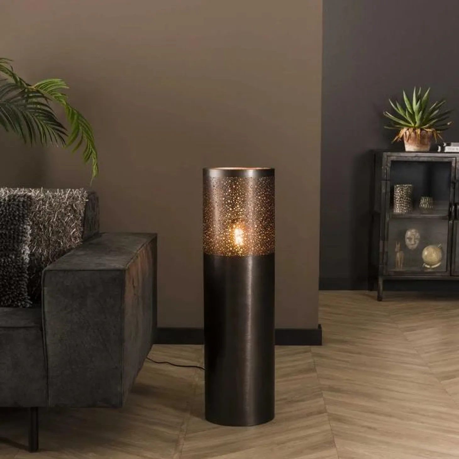 Vloerlamp Cilinder Zwart Nikkel - 90 cm - Loft24.nl