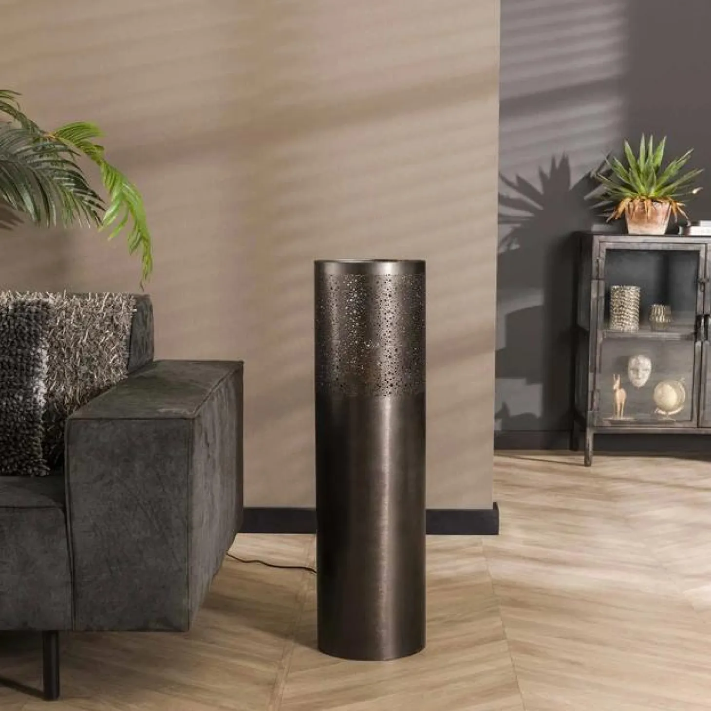 Vloerlamp Cilinder Zwart Nikkel - 90 cm - Loft24.nl