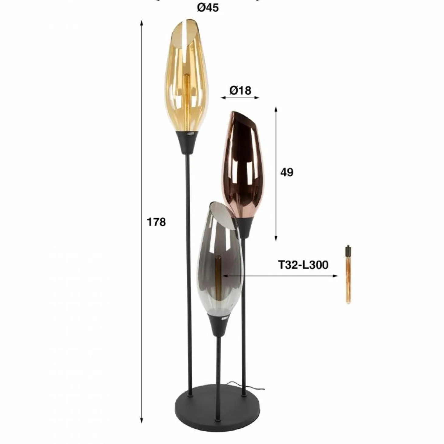 Vloerlamp Cocoon Mix Glass 3-lamps - 45 x 178 cm - Loft24.nl