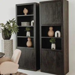 Wandkast Tenna Mangohout met 2 open vakken 220 x 80 cm - Zwart - Loft24.nl