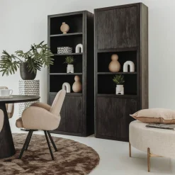 Wandkast Tenna Mangohout met 2 open vakken 220 x 80 cm - Zwart - Loft24.nl