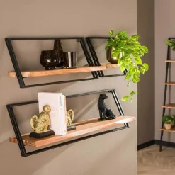 Wandplank Lean Acaciahout - Set van 3 stuks - Loft24.nl