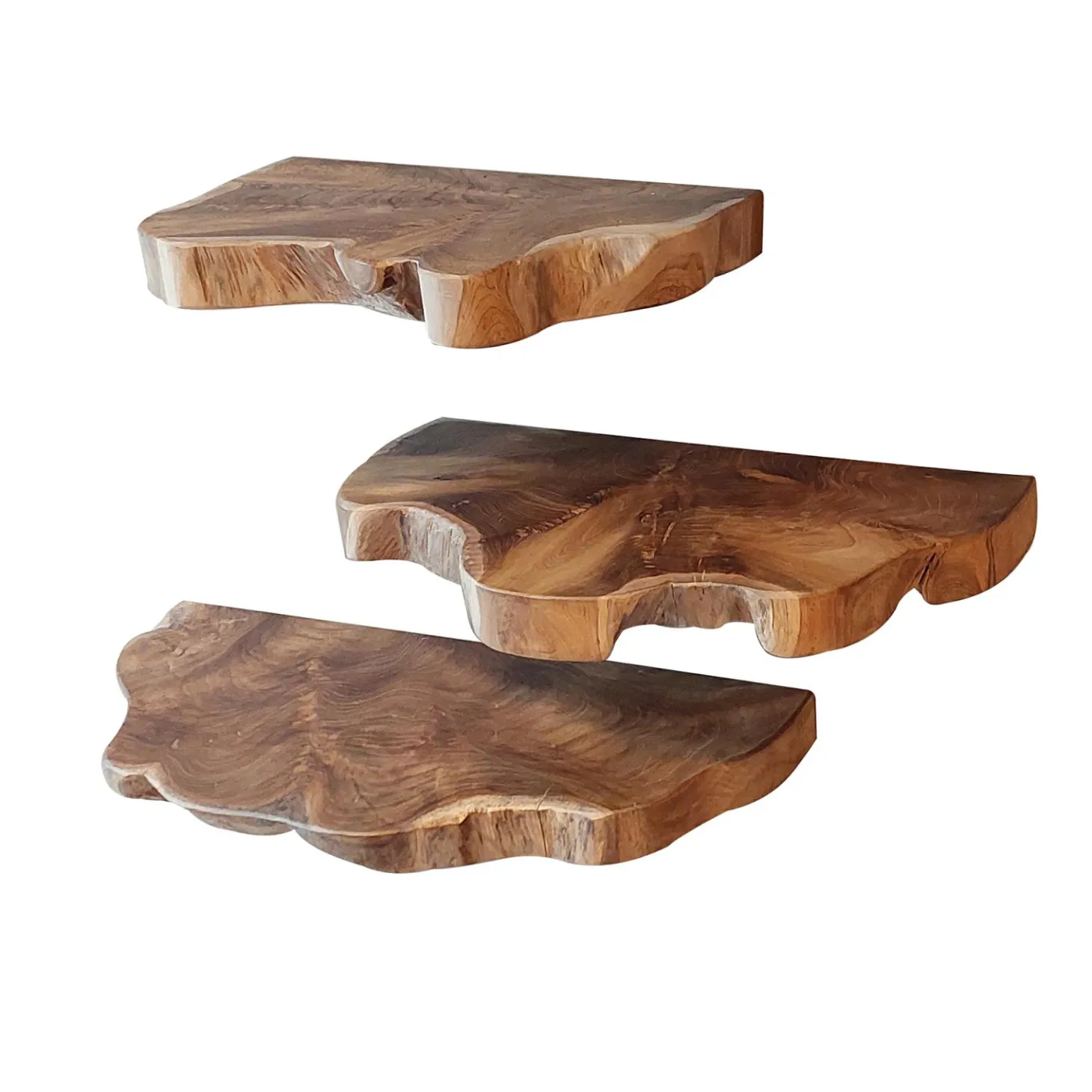 Wandplank Natural Line Teakhout - Set van 3 stuks - Loft24.nl
