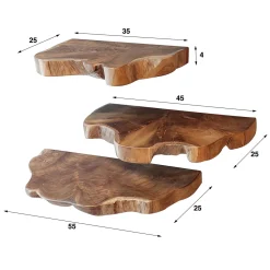 Wandplank Natural Line Teakhout - Set van 3 stuks - Loft24.nl