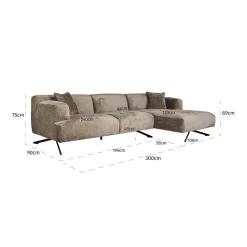 3-zits Loungebank Donovan Rechts Chenille - Taupe - Loft24.nl